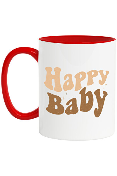 StoryGift Romania Cana pentru un bebelus cuminte si fericit cu mesajul in engleza "Happy baby" cu , Cu Maner Rosu