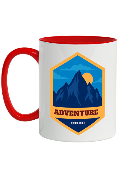 StoryGift Romania Cana Cu Mesaj In Engleza Adventure Explore, Munte, Luna, Cer, Multicolor 330 ml,, Cu Maner Rosu