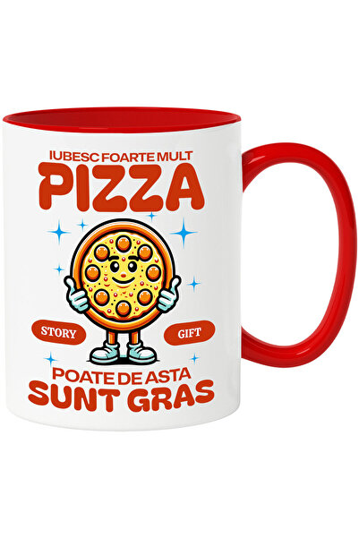 StoryGift Romania Cana cu Pizza Rotunda Vesela Semn Ok Text Iubesc Pizza Poat...