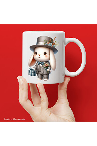 StoryGift Romania Cana cu un iepuras la costum, ilustratie, palarie, cadou, b...
