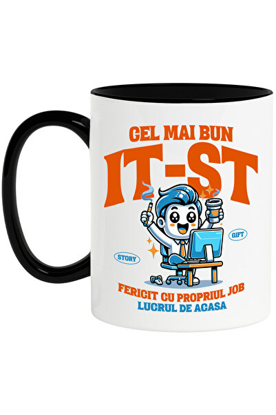 StoryGift Romania Cana cu Barbat Vesel La Birou Cu Pahar De Cafea Si Tigara T...