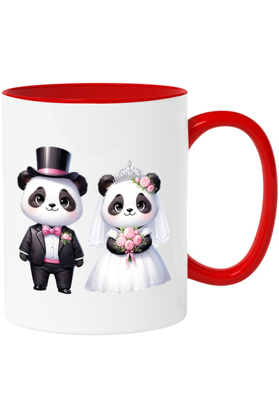 StoryGift Romania Cana cu o ursoaica si un urs Panda | ilustratie | la nunta | casatorie | buchet , Cu Maner Rosu