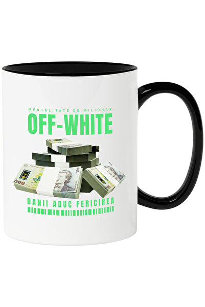 StoryGift Romania Cana _OFF-WHITE_ - Banii Aduc Fericirea, 330ml, Ceramica cu...
