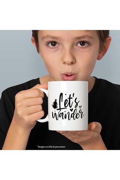 StoryGift Romania Cana cu inimioare si textul in limba engleza "Let's wander" - hai sa ratacim/hoi, Cu Maner Alb
