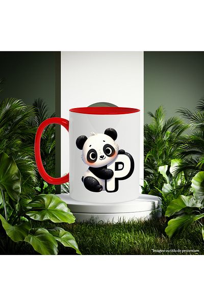 StoryGift Romania Mug with panda bear with the letter "P", illustration, for children, school, student, abe, With ,STG