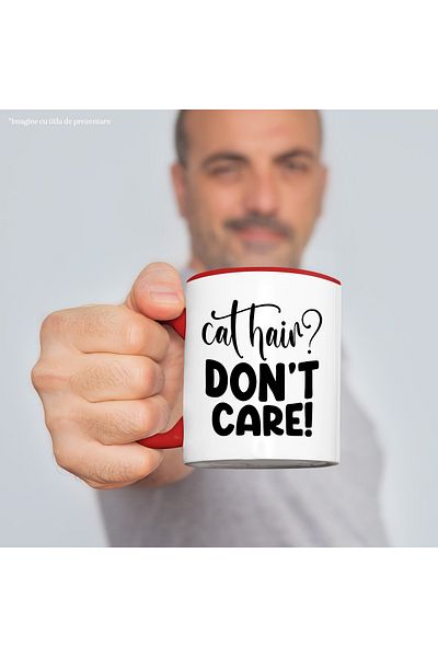 StoryGift Romania Mug for cat lovers with the text in English "Cat hair? Don't care!" with , With ,STG .