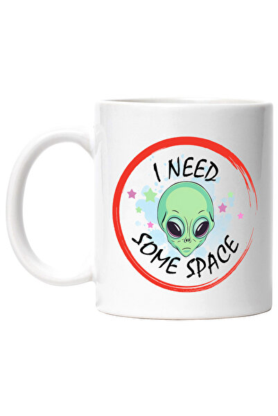 StoryGift Romania Cana cu un cap de extraterestru | verde | ilustratie | mesajul "I need some spac, Cu Maner Alb