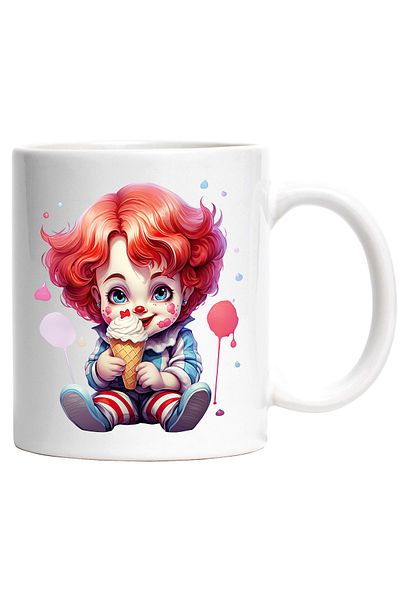 StoryGift Romania Cana cu o fetita clovn | ilustratie joker | are o inghetata | desert | pete de c, Cu Maner Alb