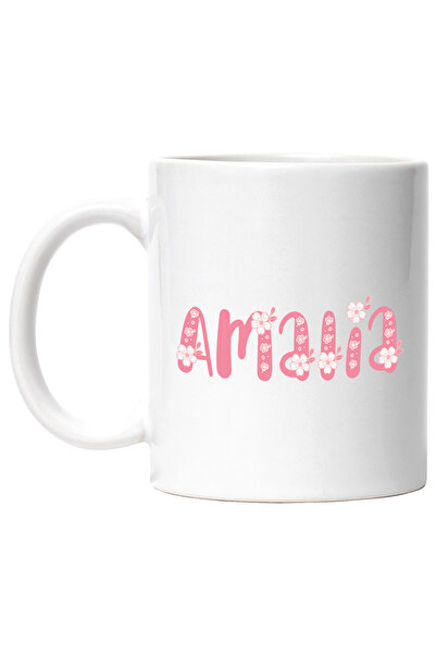 StoryGift Romania Cana Cu Numele Amalia, Flori, Colorat, Roz, Dragut, 330ml, Ceramic cu Maner Alb, Cu Maner Alb