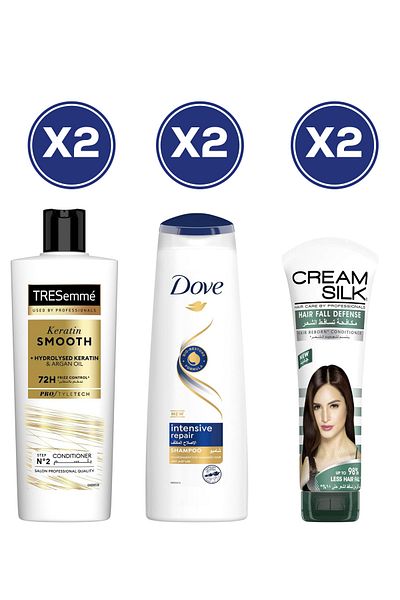 Tresemme Conditioner Keratin 400ml x2 + Dove Repair Shampoo 400ml x2 + Cream Silk 280ml x2 – Bundle