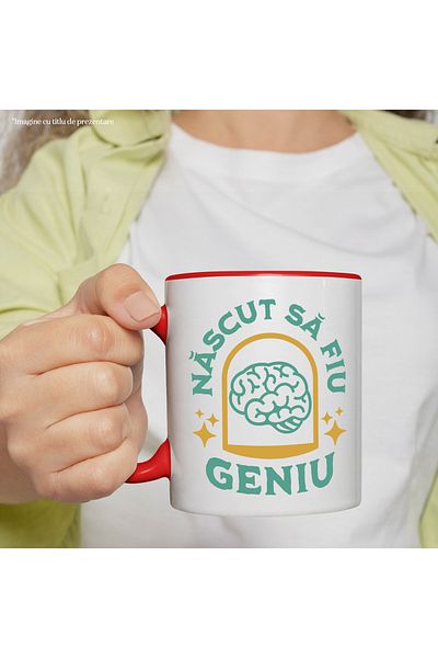StoryGift Romania Mug Born to be Genius brain intelligence mind, 330ml, Ceramic with Red Handle, With M,STG