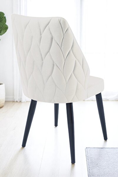 MYMASSA Puffy Sandalye - Babyface Krem Kumaş - Metal Siyah Ayak - Mutfak Sandalyesi - Salon Sandalyesi