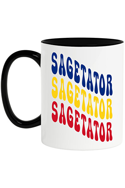 StoryGift Romania Cana Cuvantul Sagetator, in Culorile Steagului Romaniei, Rosu, Galben, Albastru,, Cu Maner Negru