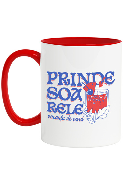 StoryGift Romania Cana Prinde soarele, vacanta de vara pahar cocktail, 330ml, Ceramic cu Maner Ros, Cu Maner Rosu