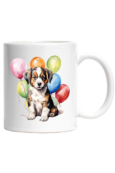 StoryGift Romania Cana cu un catel surprins | ilustratie | curiozitate | aniversare | baloane dive, Cu Maner Alb