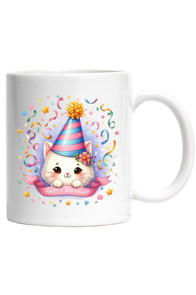 StoryGift Romania Mug with a cheerful kitty | illustration | "Happy birthday"...