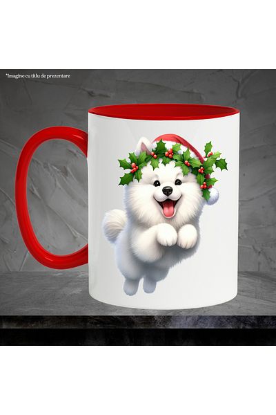 StoryGift Romania Mug with a furry puppy | illustration | white | happy toboggan | Cra hat, Cu, STG