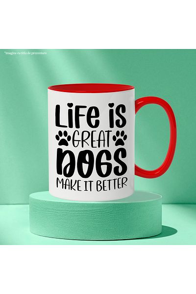 StoryGift Romania Mug with the text "Life is great, dogs make it better" - life is great for dogs, With ,STG.