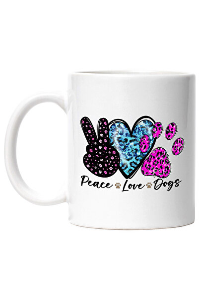 StoryGift Romania Cana cu mesajul "Peace, love, dogs", inima, labuta, semnul ...