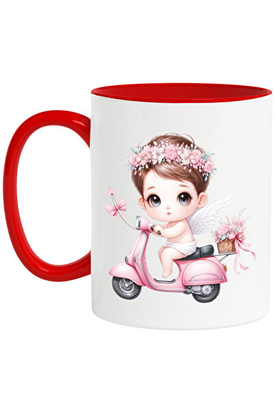 StoryGift Romania Cana cu un bebelus Cupidon care merge cu scuterul, ilustrat...