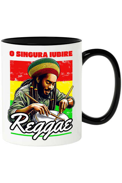 StoryGift Romania Cana cu Portret Bob Marley Cu Dreduri Si Caciual Tricotata Cantand La Toba Muzi, Cu Maner Negru