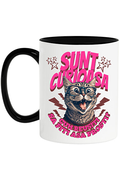 StoryGift Romania Cana cu Pisica Haioasa Zambitoare Cu Colti Si Ochelari De V...