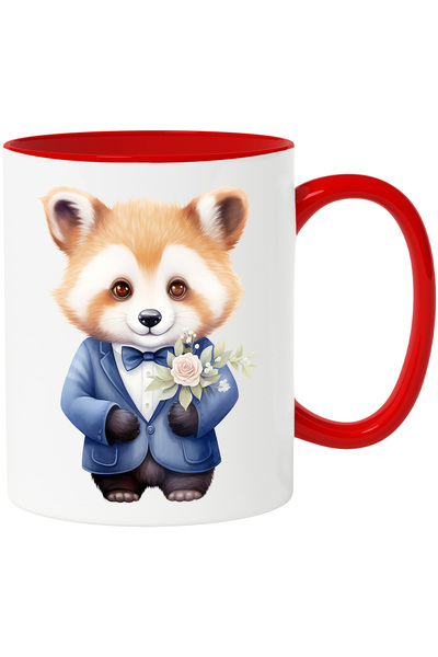 StoryGift Romania Cana cu un urs Panda Rosu vesel | ilustratie | sacou | cama...