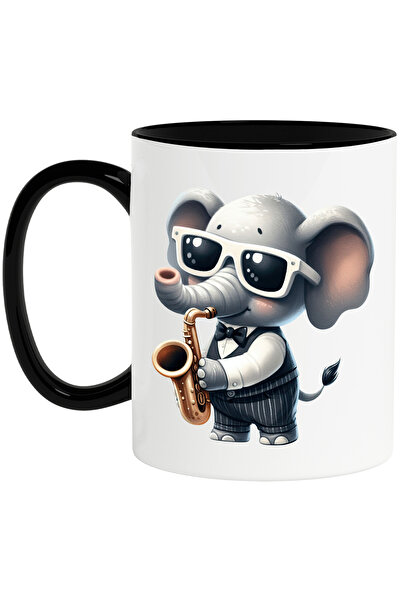 StoryGift Romania Cana cu un elefant care canta la saxofon, ilustratie, ochel...