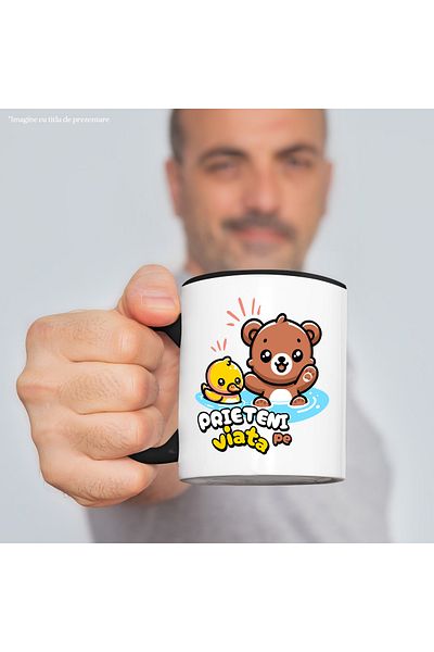 StoryGift Romania Mug bear and duck pieteni for life, family, children, love, 330ml, Ceramic with M, Cu