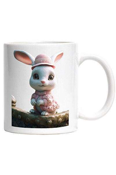 StoryGift Romania Cana cu Animatie Draguta cu Iepure Alb, Imbracat in Roz, Pa...