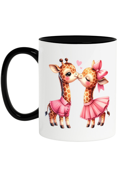 StoryGift Romania Cana cu 2 girafe care se saruta, ilustratie, inimioare, iub...