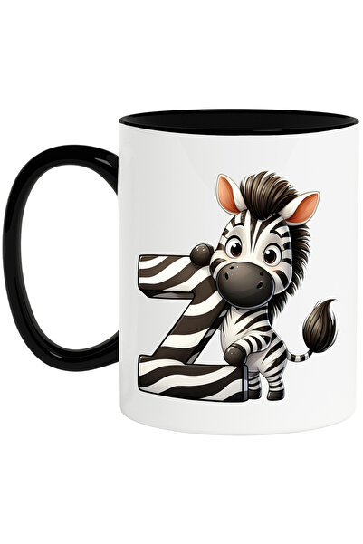 StoryGift Romania Cana cu o zebra cu litera "Z", ilustratie, pentru copii, scoala, elev, scrie, in, Cu Maner Negru
