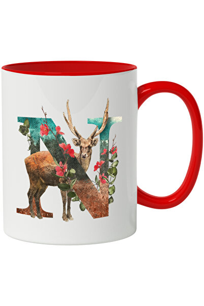 StoryGift Romania Cana Cu Litera, N, Cerb, Flori, Multicolor 330 ml, Ceramica...