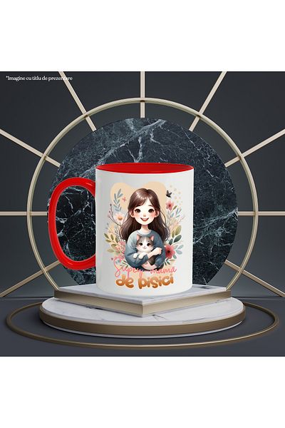 StoryGift Romania Cana Super-mama de pisici, motan mama de animal iubire familie, 330ml, Ceramic c, Cu Maner Rosu
