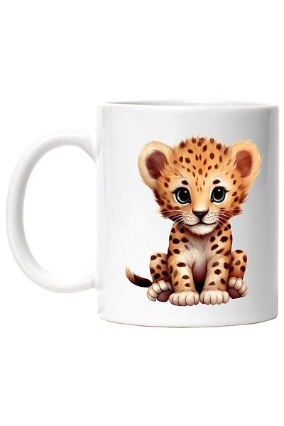 StoryGift Romania Mug with a cheerful tiger cub | illustration | happy | playful | childhood | care, With White Handle