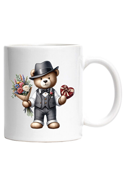 StoryGift Romania Cana cu un urs de plus care tine un buchet cu flori si o cu...