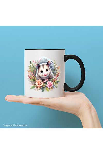StoryGift Romania Mug with a cheerful possum animal | illustration | flowers | nature | plants | protect, With ,STG.