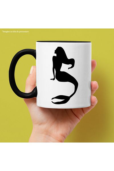StoryGift Romania Mug with a mermaid with long hair - skinny with Black Handle, With Black Handle STG ,STG ,STG