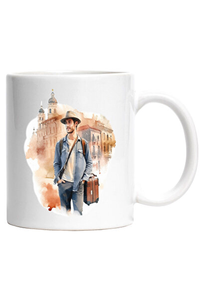 StoryGift Romania Cana Cu Barbat, Turist, Geanta, Cladire, Palarie, Ghiozdan,...