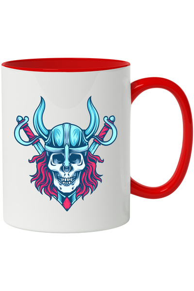 StoryGift Romania Cana Cu Craniu, Viking, Sabie, Coif, Armura, Fantasy, Multicolor 330 ml, Cerami, Cu Maner Rosu