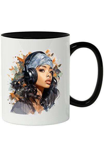 StoryGift Romania Cana Cu Aaliyah, Casti, Muzica, Cantareata, Artist, R&B, Multicolor 330 ml, Cera, Cu Maner Negru