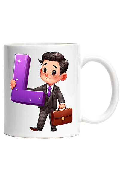 StoryGift Romania Cana cu un barbat cu o servieta care tine litera "L" | ilus...