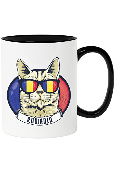 StoryGift Romania Cana cu pisica cu mesajul "Romania", ochelari cu culorile s...