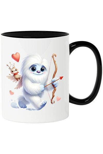 StoryGift Romania Cana cu un Yeti Cupidon | ilustratie | trage cu arcul | inimi | indragostire | i, Cu Maner Negru