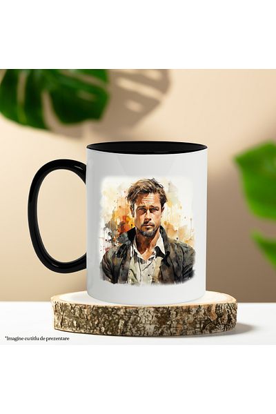 StoryGift Romania Mug With Brad Pitt, Actor, Movie Star, Movies, Multicolor 330 ml, Ceramic with , With