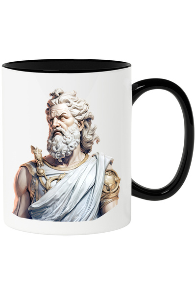 StoryGift Romania Cana cu o statuie din mitologia greaca | Zeus | putere | conducator | fulgere | , Cu Maner Negru