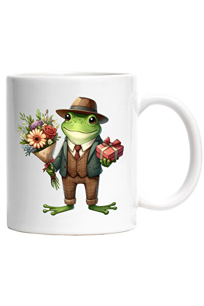 StoryGift Romania Cana cu un broscoi vesel | ilustratie | tine un buchet cu f...