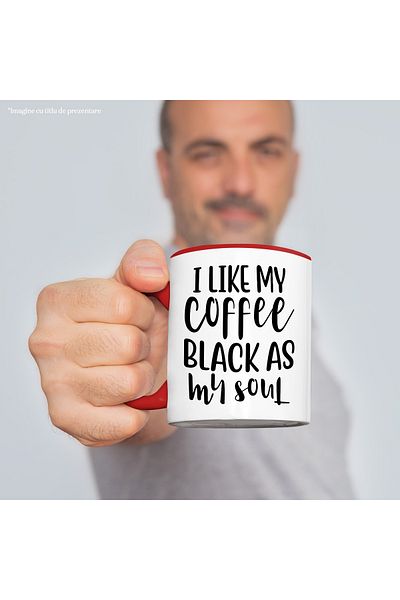 StoryGift Romania Mug with the message "I like black coffee like my soul" with Red Handle, With Ro Handle, STG.