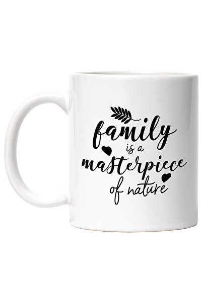 StoryGift Romania Cana cu inimioare si cu mesajul "Family is a masterpiece of nature" - familia es, Cu Maner Alb