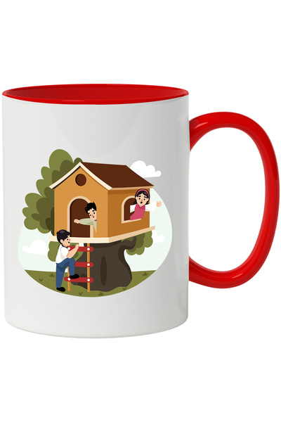 StoryGift Romania Cana Cu Casa In Copac, Pom, Scara, Copii, Cer, Nori, Natura...